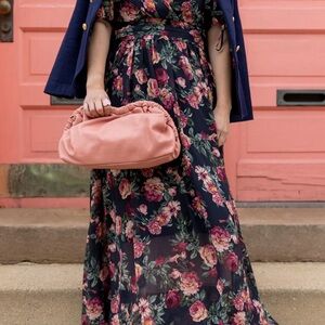 Floral Maxi Dress with Pink Clutch